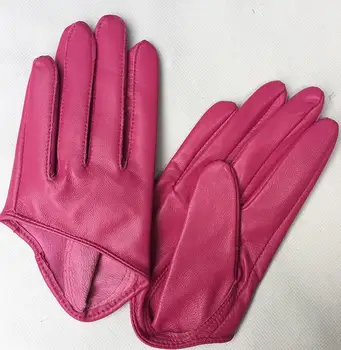 Dámské přírodní ovčí kůže růžové barvě polovina dlaně rukavice ženské originální kožené módní krátké řidičské rukavice R1171