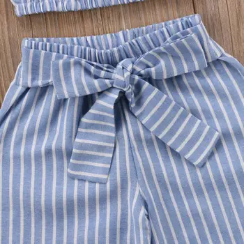 Dítě, Děti, Dívka, Pruhované Off-rameno Top T-shirt Casual Stripe Bowknot Kalhoty Oblečení Sady