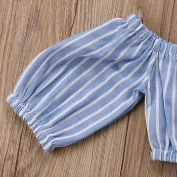 Dítě, Děti, Dívka, Pruhované Off-rameno Top T-shirt Casual Stripe Bowknot Kalhoty Oblečení Sady