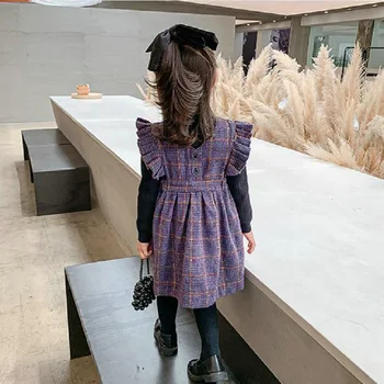 Dívky Oblek Vlněný Korejská Verze Vesta Šaty +Dlouhý Rukáv Stlačena Košili 2020 Podzim Zima Nové Děti Oblečení Sady