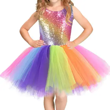 Děti Taneční Kostým Princezna Cosplay Rainbow Zdobený Ok Barevné Tutu Šaty Maškarní Párty Roli Hrát Děti Oblečení