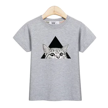 Děti, chlapci new t-shirt legrační obličeje print topy dívky letní topy roztomilý kočka s krátkým rukávem šaty dětské bavlněné tričko 3-13T