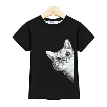 Děti, chlapci new t-shirt legrační obličeje print topy dívky letní topy roztomilý kočka s krátkým rukávem šaty dětské bavlněné tričko 3-13T