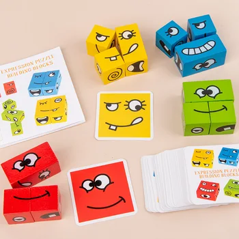 Dřevěná kreslený obličej změnit magic cube, ghost face puzzle děti úroveň výzvou puzzle desková hra, hračka