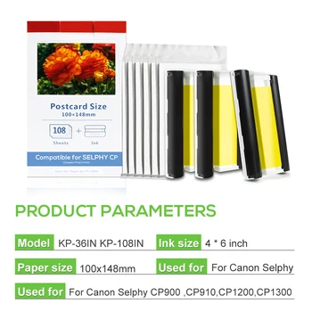ECOWELL 6 palců, barevné Inkoustové Kazety kompatibilní pro Canon Selphy CP910 CP1200 CP1300 cp900 tiskárny CP Série Tiskárnu Photo KP-108IN