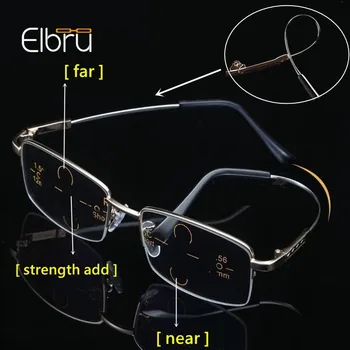 Elbru Anti-modré Světlo Kovové Titanium Multifokální Progresivní Brýle, Ženy&Muži Anti-únava Zvětšovací Presbyopie Brýle