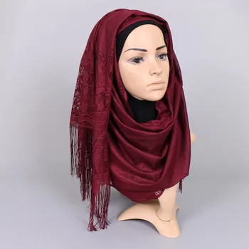 Elegantní Hladké Pevné, Jemné Hedvábí Ženy Krajky Tlumič Šátek Zimní Zábal Cape Echarpe Femme Muslimské Hijabs Střapec Šátky