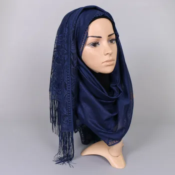 Elegantní Hladké Pevné, Jemné Hedvábí Ženy Krajky Tlumič Šátek Zimní Zábal Cape Echarpe Femme Muslimské Hijabs Střapec Šátky