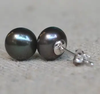 Elegantní dámský Pearl Náušnice,Družička Dárek Šperky,7-8 mm Černé Sladkovodní Perlové Náušnice Stříbrné Stud Náušnice