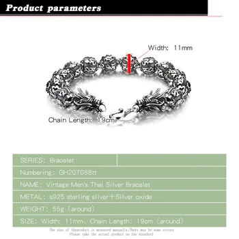 Evropské Hot Prodej Značky S925 Stříbrný Retro a Staré Řemeslo, Design Dračí Náramek Šperky Thajské Drak Silver Náramek pro Muže/Chlapce