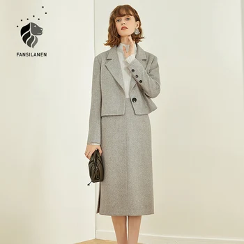FANSILANEN Vlna 2 dílná sada ženy blazer oblek Office lady elegantní sukně sady Podzim zima ženské kalhoty oblek oblečení