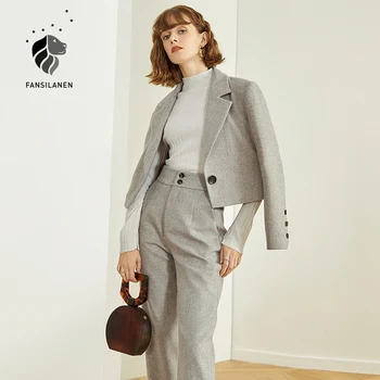 FANSILANEN Vlna 2 dílná sada ženy blazer oblek Office lady elegantní sukně sady Podzim zima ženské kalhoty oblek oblečení