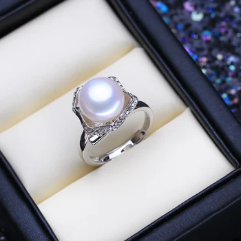 FENASY Přírodní Sladkovodní Pearl Kroužky Módní Nastavitelná Velikost Zářící Shell Tvar 925 Mincovní Stříbro Prsteny Pro Ženy