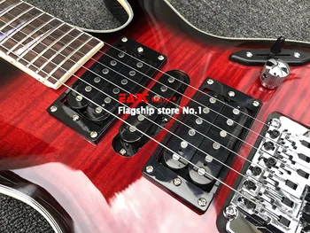 Factory Outlet 6 elektrická kytara, červená tiger javor dýha, červená barva, dvojitá vibrato systém, javorový krk, poštovné