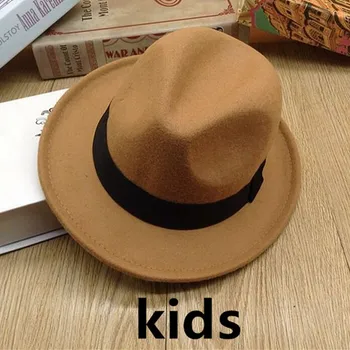 Fedora klobouky pro děti dítě širokou krempou plstěné jednobarevné pásky band pás formální neformální chlapci dívky jazz čepice zimní čepice panamy