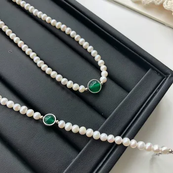 Fengxiaoling Nové Světlo Luxusní Sladkovodní Perly Kouzlo Náramky Pro Ženy 925 Sterling Silver Green Crystal Pearl Náramek