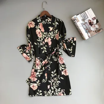 Fiklyc značky květinové tisk sexy dámské kimono župan módní 2019 nový design půl rukáv krásné saténové župany noční úbory SEXY