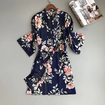 Fiklyc značky květinové tisk sexy dámské kimono župan módní 2019 nový design půl rukáv krásné saténové župany noční úbory SEXY