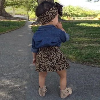 GEMTOT dětský oblek 2019 ins modely výbuchu letní nové dívky oblek imitace džínové košile leopard krátké sukně dva kus