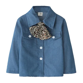 GEMTOT dětský oblek 2019 ins modely výbuchu letní nové dívky oblek imitace džínové košile leopard krátké sukně dva kus