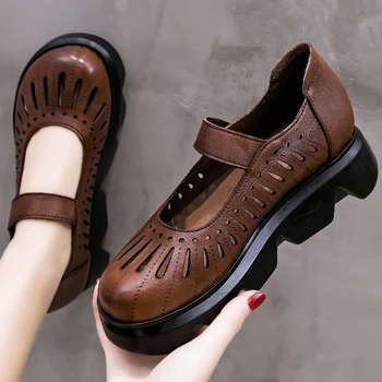GKTINOO Ženy Bytu Platformy Sandál 2020 Letní Pravé Kůže Tlusté Sole Dámské Boty Sandály Ženy Letní Retro Ručně vyráběné Sandály