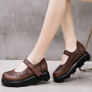 GKTINOO Ženy Bytu Platformy Sandál 2020 Letní Pravé Kůže Tlusté Sole Dámské Boty Sandály Ženy Letní Retro Ručně vyráběné Sandály