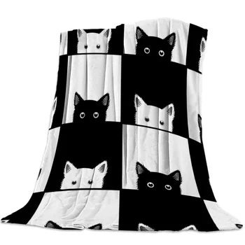 Geometic Černá Bílá Kočka Deka Unisex Děti Ložnice Pohovky Přehoz Hody Kryt Odolný Teplé, Útulné Deky, Přehoz