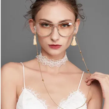 HBK Luxusní sluneční Brýle s ŘETĚZCI Ženy Značky Návrhář Dámy drahokamu sluneční Brýle Povlak Jasné, Zrcadla Čočky, brýle, Ženská