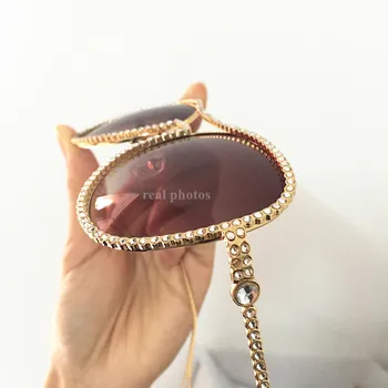 HBK Luxusní sluneční Brýle s ŘETĚZCI Ženy Značky Návrhář Dámy drahokamu sluneční Brýle Povlak Jasné, Zrcadla Čočky, brýle, Ženská