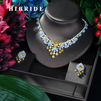 HIBRIDE Brilantní Květinové Šperky Set 2019 AAA Zirkony Vydláždit Ženy, Svatební Šperky Sady Svatební Party Příslušenství Bijoux N-95