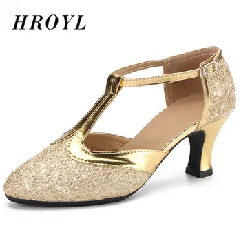 HROYL Hot-prodej Moderní Latin Taneční Boty Pro Ženy/Dámy/Dívky latinské Tango taneční Sál měkké Flitry taneční boty Podpatky 3.5-6.5 CM