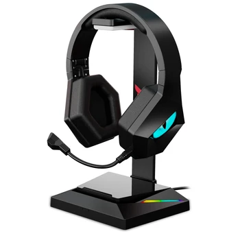 Herní Sluchátka Stand & Wired Gaming Headset psací Stůl Dual Headset Závěs Základna s Držákem Telefonu a 2 USB Nabíječky, Světla