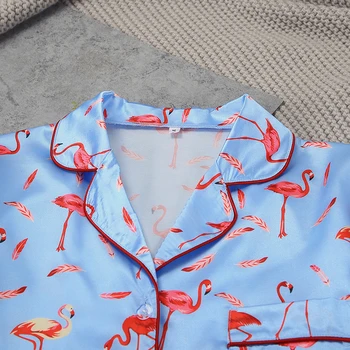 HiLoc Flamingo Vzor Domácí Oblek Sady Ženské Pyžamo Dlouhý Rukáv Tisk Ženy, Oblečení Na Spaní Pyžama Saténové Kapsy 2021 Jarní Sada
