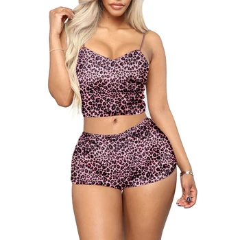Horké Prodávat Ženy, Oblečení Na Spaní Nastavit Leopard Slim Pyžamo Set Oblečení Na Spaní Sexy Pyžamo Bez Rukávů Crop Top Šortky Set V Noci Nosit Oblečení Pro Volný Čas