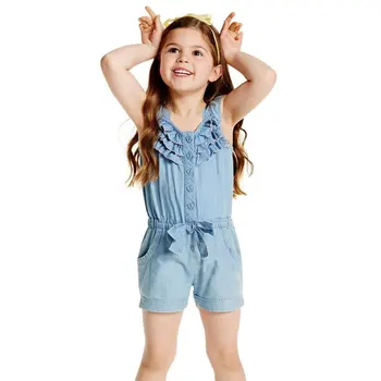 Hot Děti dívčí Oblečení dětské Kombinézy Denim Modrá Bavlna Prát Džíny bez Rukávů Luk Kombinézy 0-5Year