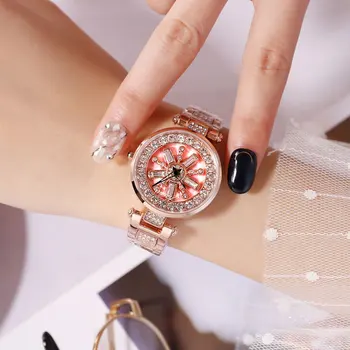 Hot Prodej Módní Diamantové Hodinky Ženy Quartz Ženy Hodinky Top Značky Luxusní 2018 Reloj Mujer Růžové Zlato Hodinky Pro Ženy