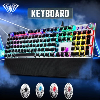 Hra Mechanické Keyboard104 klíče Černá/Modrá /Hnědá/Červená Spínač LED Podsvícená, Anti-ghosting, USB multimediální drátový herní Klávesnice