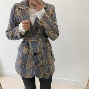 HziriP 2020 Zimní Elegance Celý Zápas Streetwear Ženský Volné Plus Slim Geometrické Módní Office Lady Casual Plaid Blejzry