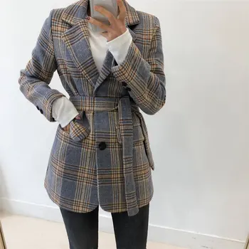 HziriP 2020 Zimní Elegance Celý Zápas Streetwear Ženský Volné Plus Slim Geometrické Módní Office Lady Casual Plaid Blejzry