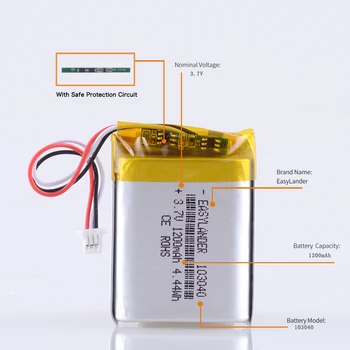 JST PH 1,0 mm 3 pin 3.7 V 1200mAH 103040 Polymer lithium-ion / Li-ion baterie pro baterie mlýnek na kávu DVR advocam recorder