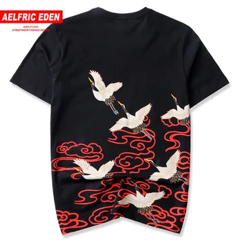 Japonský Jeřáb Tengyun Tištěné T Košile Muži Harajuku Hip Hop Ležérní Tričko Módní Streetwear Nadrozměrných Krátký Rukáv