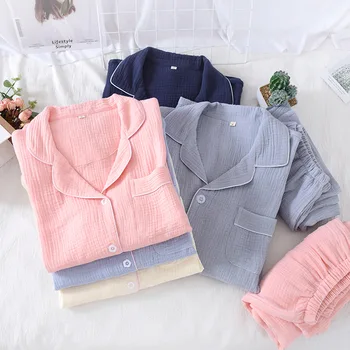 Japonský styl na jaře a na podzim nový pár bavlněné krepové oblek s dlouhým rukávem kalhoty dámské pyžamo, jednobarevné domácí služby muži