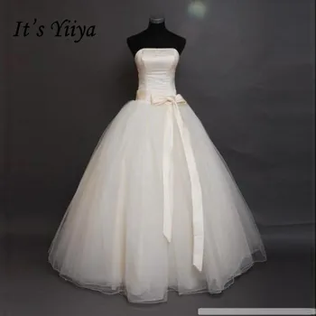Je to Yiiya Luk Pasu Levné Nevěsta plesové Šaty Bílé bez Ramínek Svatební Šaty Reálné Foto Plus Velikosti Vestidos De Novia MXXN011