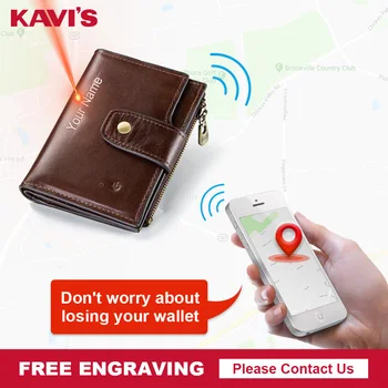 KAVIS rfid Smart Peněženka z Pravé Kůže s alarm GPS Mapa Bluetooth Černá Muži Peněženku Vysoce Kvalitní Design Peněženky Zdarma Gravírování