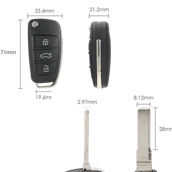 KEYECU Náhradní Upgrade Flip Vzdálené Klíče Fob 315MHz ID48 pro Audi A4 S4 2006-2010 P/N: 8E0 837 220 L