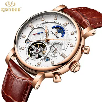 KINYUED originální hodinky mechanické tourbillon diamond hodinky pro muže luxusní ležérní módní řemínek kůže muži hodinky 2020 moderní