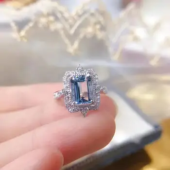 KJJEAXCMY jemné šperky 925 mincovní stříbro vykládané přírodní Akvamarín nové Ženy prsten, luxusní Podpora Detekce