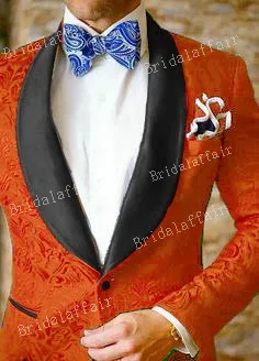 KUSON Zakázku Ženich Smokingy Oranžová Žakárové Blazer Muži Oblek Set Pro Svatební Formální Pánské Obleky Slim Fit 2ks (Bunda+Kalhoty)