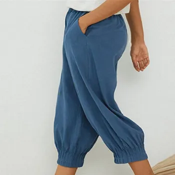 Kalhoty Pro Ženy Čisté Barvy Vysoký Pasu Skládaný Lem Kalhoty Bavlněné Prádlo Kalhoty, Ženy Volné Kalhoty Žen Pantalones Mujer