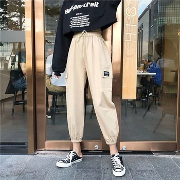 Kalhoty Ženy Nákladní Harém Volné 2XL Pevné BF Streetwear Harajuku Unisex korejský Styl Páry All-zápas Ležérní Dámské Kalhoty Chic